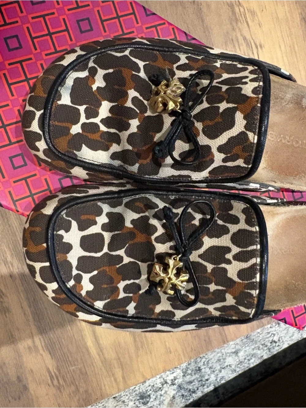 Tory Burch Tory Charm Leopard Canvas Mules Size 6.5